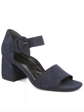 NEW Vionic Chardonnay Sandals Navy Leather Dress Heels Comfort Support Sz 9.5
